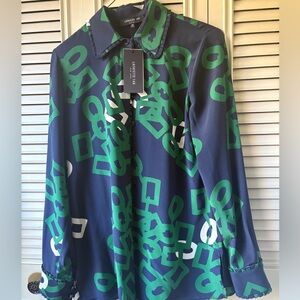 Lafayette 148 New York Blue and Green Geometric Shirt